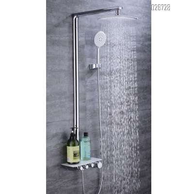 Silvery thermostatic bathroom faucet with rain head shower and hand shower for bathroom