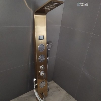 High quality Gold Thermostatic Shower Panel with Single Function Rain Shower Head with 3 Jet Body Sprays